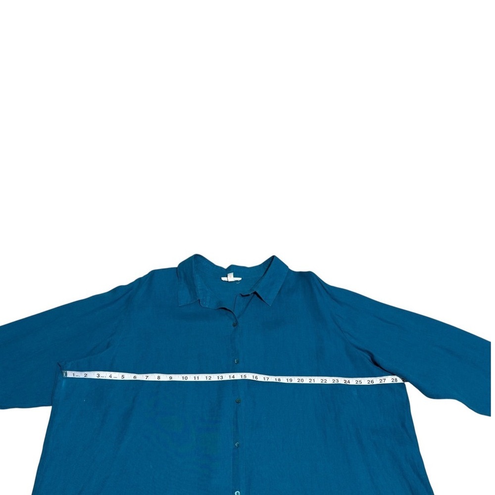 Eileen Fisher 3X Teal Organic Linen Button Front Tunic Shirt Oversized - Picture 6 of 8